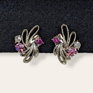 V. Pink Rhinestone Swoop Earrings
